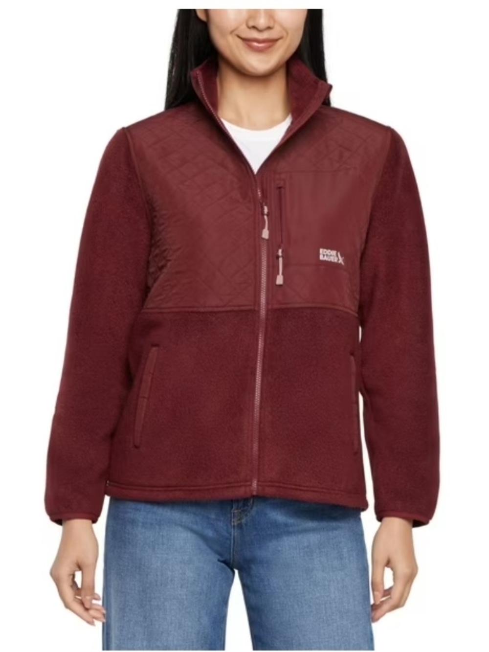 Eddie Bauer Women’s Mixed Media Fleece Jacket Burgundy Size S NWT